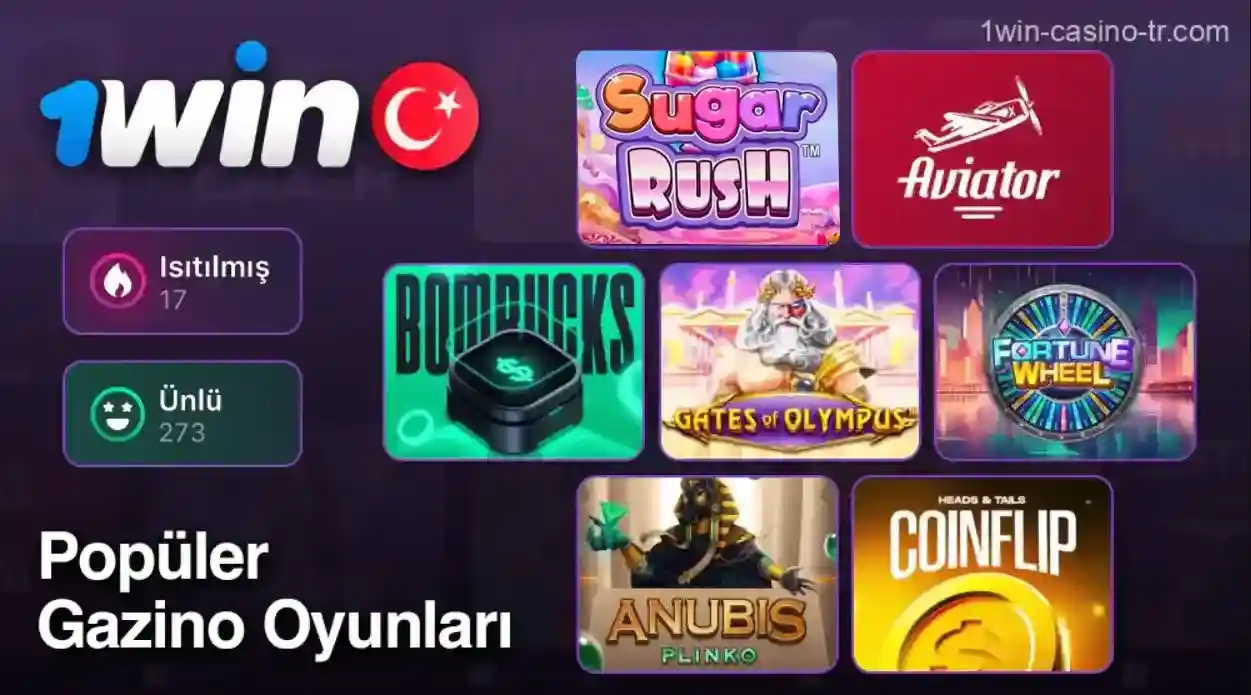 Popüler oyunlar: Anubis, Fortune Wheel, Aviator ve diğerleri 1win ile